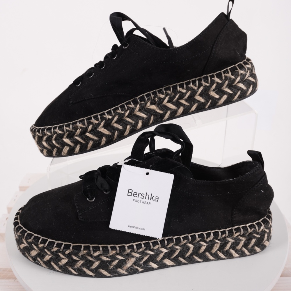 Bershka Womens Trainers Jute Platform Shoes Black.